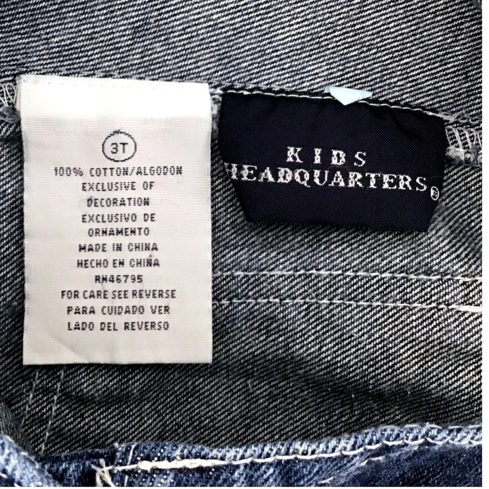 Vintage Kids Headquarters Tool Shop Builder Denim Overalls Shorts 3T Embroidered